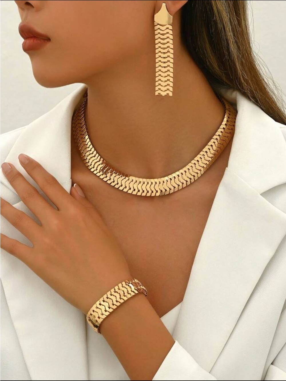 Gold Plated Herringbone Necklace, Bracelet & Earring Set